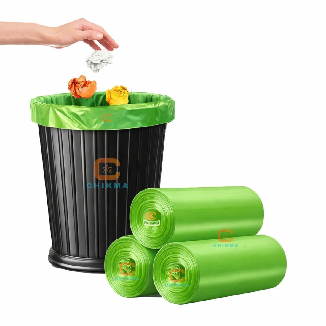 CHIKMA® - Pack of 3 Biodegradable Garbage Bag Rolls 90 Bags Total 19x21 Inch Medium Size Green Trash Bags Heavy Duty Leak Proof Dustbin Covers for Kitchen Home Office Waste Disposal-image-39