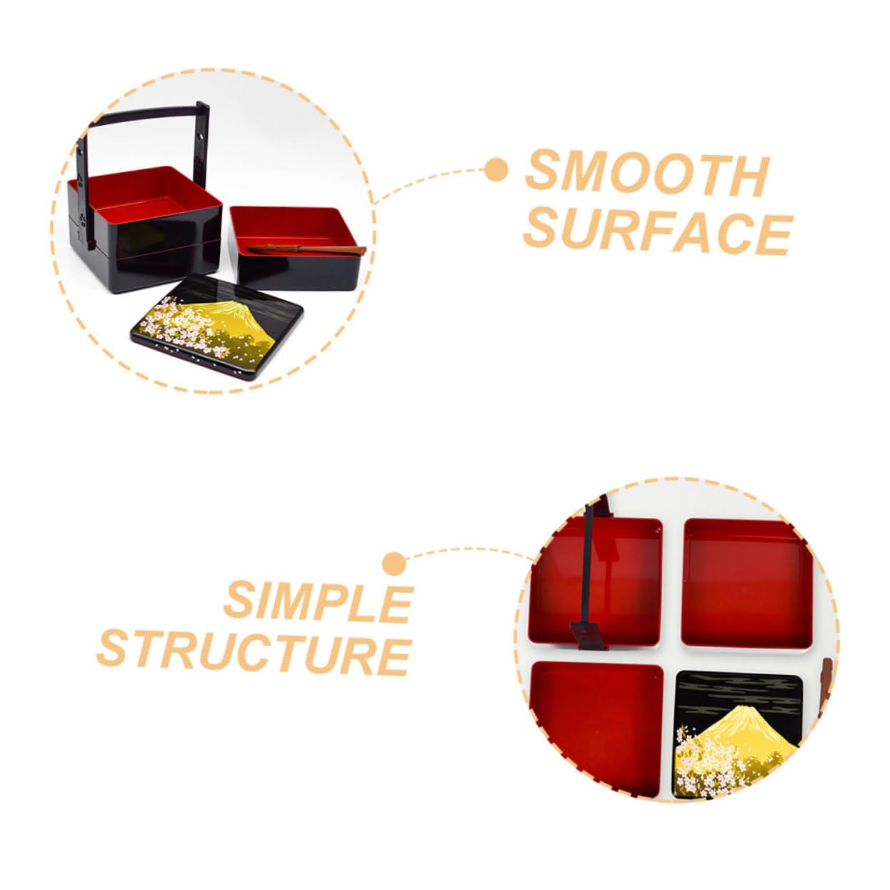 Hohopeti Boîte Bento Japonaise à Sushi Noire, Design Trois Niveaux
