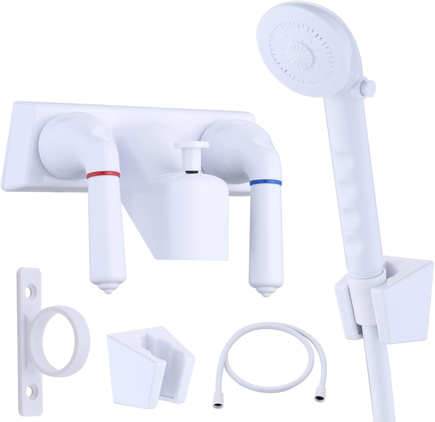 RV Shower Faucet with Hose & Handheld Showerhead, 4" Shower Set Replacement, Leak & Rust Resistant for RV Camper Motorhome Travel Trailer Indoor/Outdoor Use (Chrome)