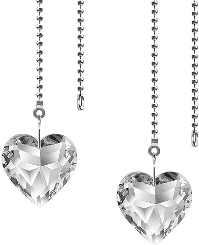 Hyamass 2 prismas de corazón de cristal con colgante de ventilador de techo con conector de cadena de bola