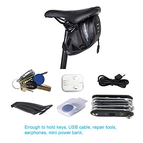 Image of WOTOW Bike Saddle Bag, Under Seat Bike Bag Pouch Pack, Water Proof Mudproof Strap-on Cycling Wedge Bag Quick Release Storage Pannier Mountain bike saddle bag for Outdoor MTB Road Bike (0.6L)
