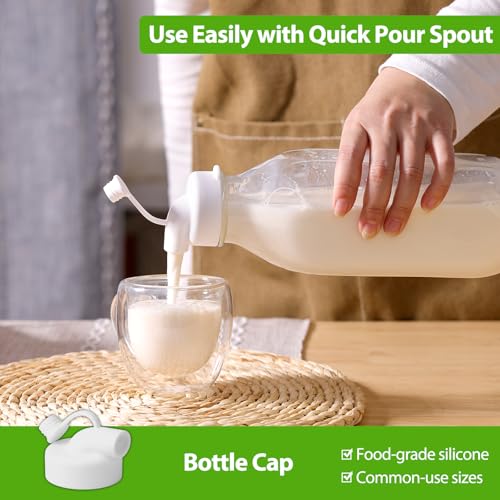 Image of CUCUMI Moretoes 32 Oz Glass Milk Bottle with Reusable Strong Airtight Screw Lid, Reusable Glass Juice Bottles, Water Jug Breast Milk Pitcher, Buttermilk, Nut, Juice, Syrup, Coffee Creamer (4 Pack)