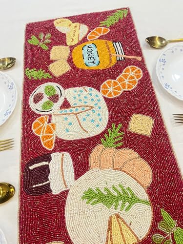 Image of Handmade Multicolour Beaded Dining Table Runner | Decorative Console Runner for Dining Table | Xmas & New Year Special Festive Home Decor | Handcrafted Luxury Table Runner