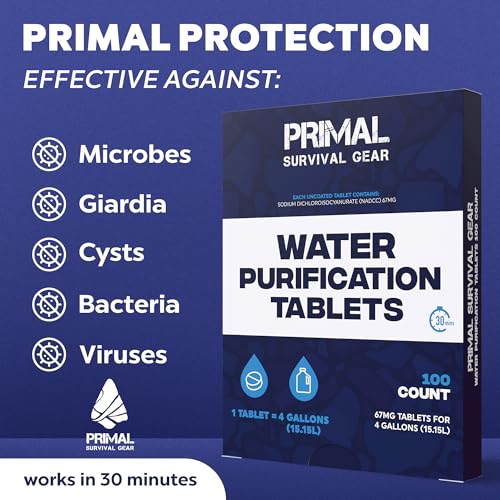 Water Purifier Tablets –Water Purification Tablets for Emergency Water - Hiking, Camping, Survival, Emergency – Drinking Water Filtration System Survival Tabs - Purificador De Agua - 100 Tablets - 4G - Image 5