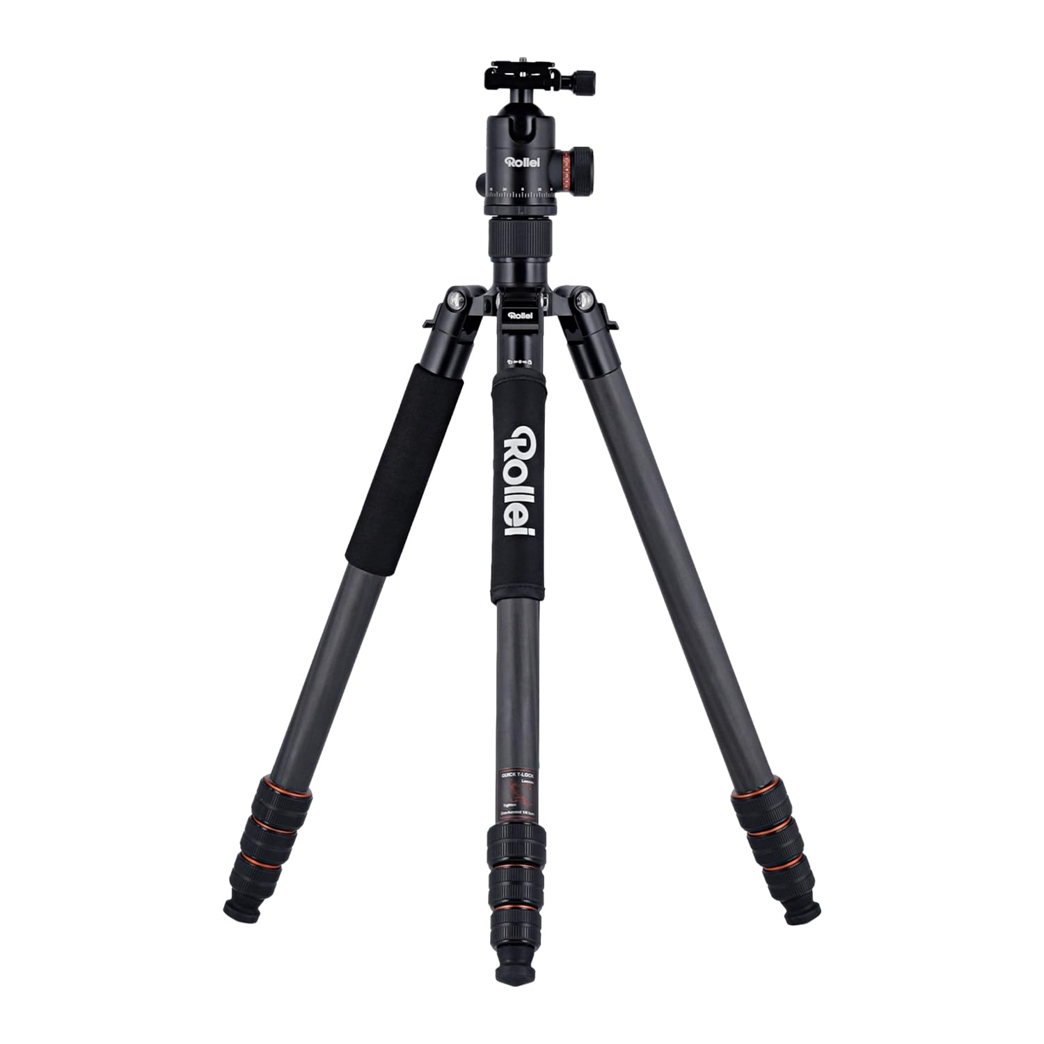 Rollei C6i Treppiede Fotocamera Nero, 171,5cm Cavalletto Fotografico Carbonio Viaggio con Testa Sfera a 360° Tripod Camera per Sony Canon Nikon DSLR Treppiede per Smartphone con Supporto per Telefono