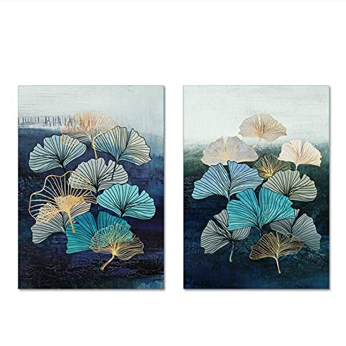 YABINGA Ginkgo Golden Abstract Leaf Texture Print Canvas Painting Poster Wall Art Picture Living Room Decor (30×40CM/11.8×15.7inch)×2pcs Sin Marco Cover