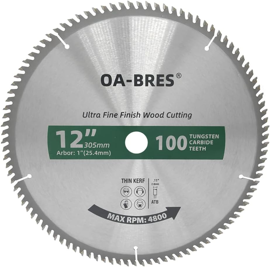 12-Inch Miter/Table Saw Blades, 100-Tooth ATB TCT Ultra Fine Finish Wood Cutting Circular Saw Blade with 1-Inch Arbor