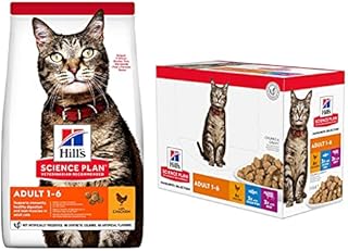multiple Hills Science Plan Adult 1-6 Dry Cat Food Chicken 300g and 12 X 85g pouches in Favourite Selection (Chicken, Fish, Beef)