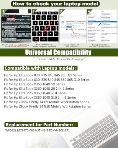 Image of 76Wh WP06XL M73470-005 Battery Replacement for Hp Elitebook 830 835 840 845 860 865 G9 /G10, Elitebook X360 1040 G9 /G10, ZBook Firefly 16 G9 /G10 Series M64308-171 - 11.58V 6304mAh 3-Cell