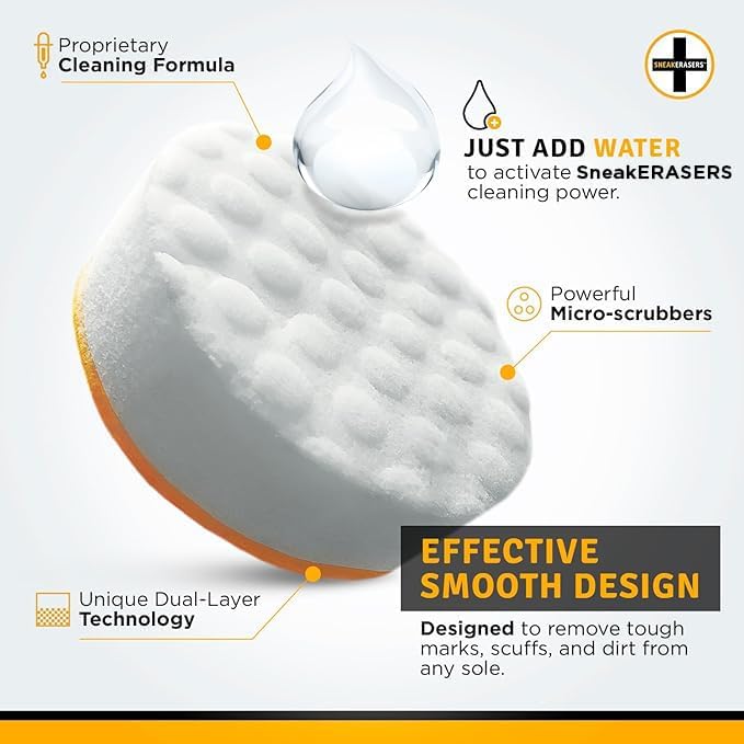 Image of SneakERASERS Sole & Sneaker Cleaner, Premium Shoe Cleaner for Sneakers, Dual-Sided Sponges, Effective for Tennis Shoes & Women Men Sneakers, Gentle Rub Design Cleaner Kit, 20 Pack