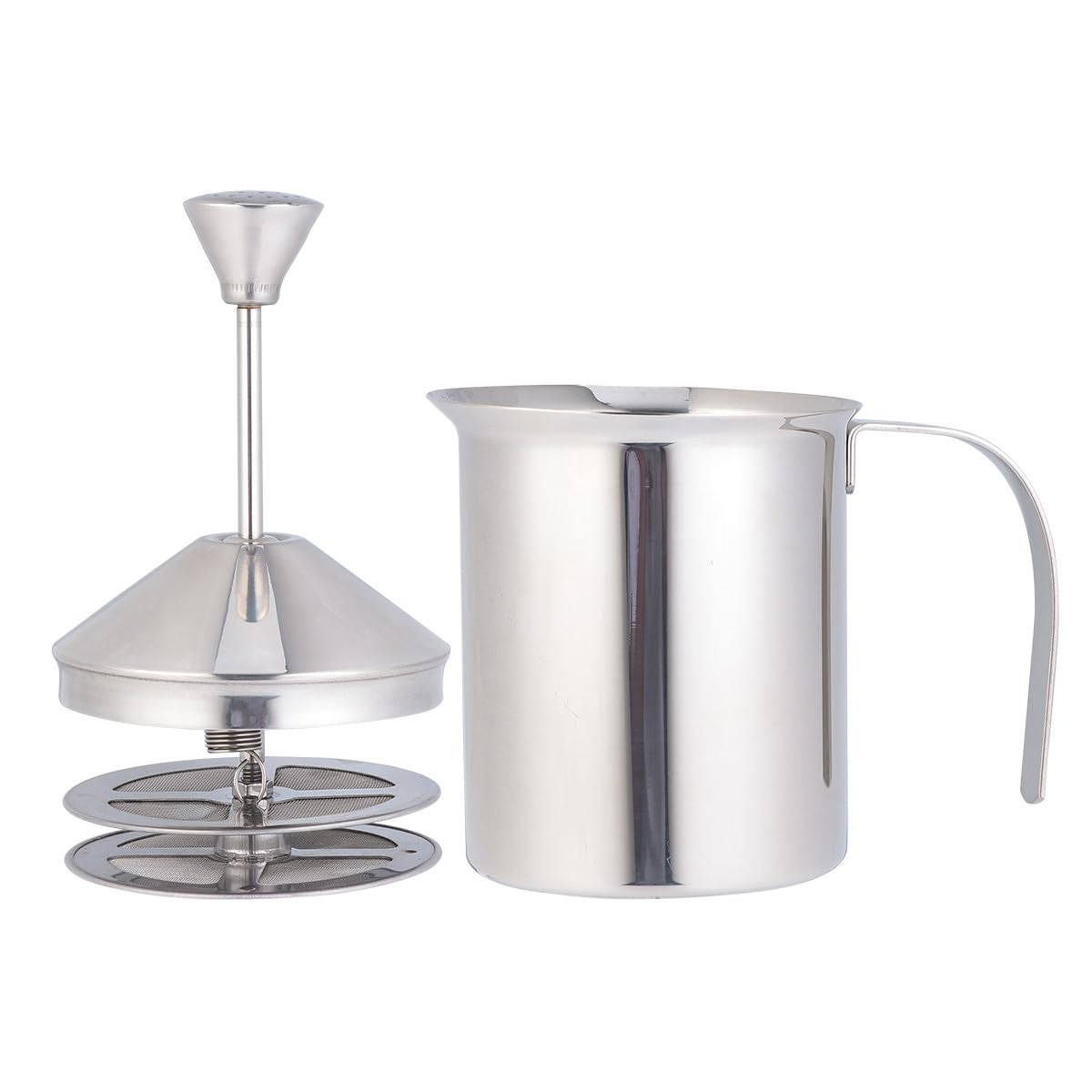 TOYANDONA Milchaufschäumer aus Edelstahl 800 Ml Manuell mit Doppel Sieb für Dicken Milchschaum Kaffeezubehör für Zuhause und Café
