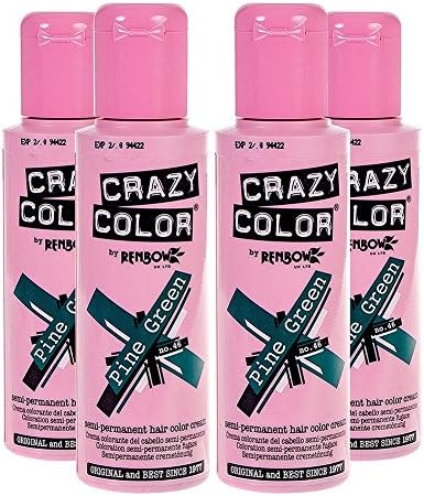 Crazy Colour Semi Permanent Hair Dye By Renbow Pine Green No.46 (100ml) Box of 4