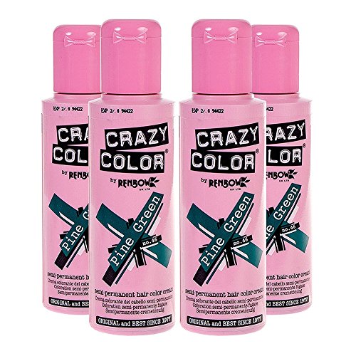 Crazy Colour Semi Permanent Hair Dye By Renbow Pine Green No.46 (100ml) Box of 4
