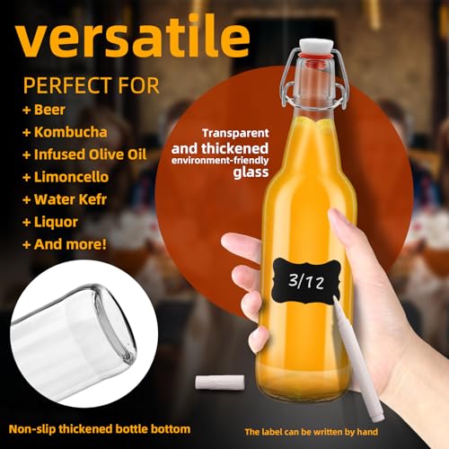 eispap Clear Beer Bottles with Flip Caps, 16oz Glass Bottle with Swinging Top for Airtight Lids, Home Brewing and Fermentation Kombucha, Vanilla Extract, Beverage, Water (Clear 8 pcs) - Thumbnail 4