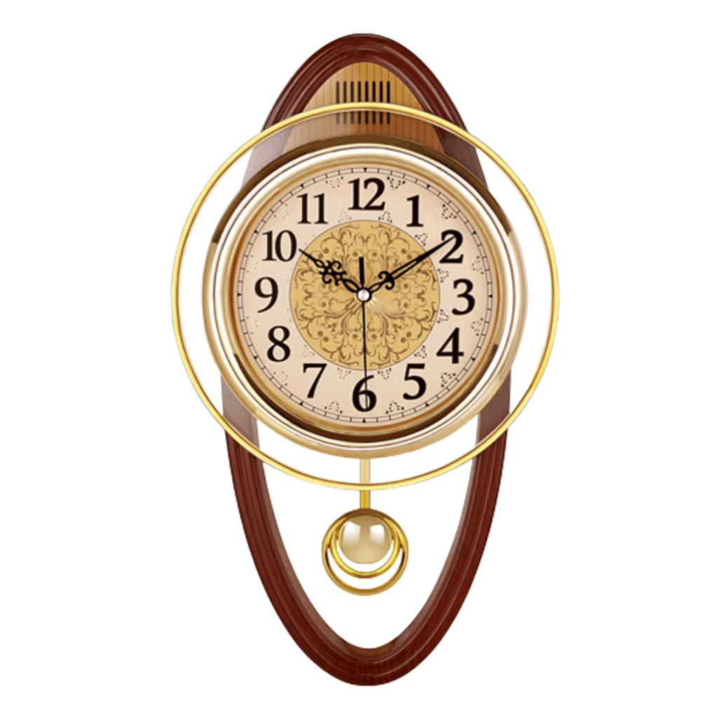 TYUHDUYUR Silent Wall Clock Easy to Read Modern Wall Clock Battery Operated Retro Wall Clocks with Pendulum for Home Sweeps Movement for Office (B Orange Yellow) (B Wood Color)