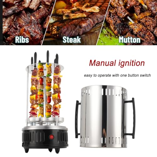 L-home 1000W Vertikaler Elektrischer Grill, 230V/50Hz Elektrogrill Schaschlikgrill mit 6 Spieße, 385°C Rotierende Spieße,für BBQ, Tischgrill, Vertikalgrill
