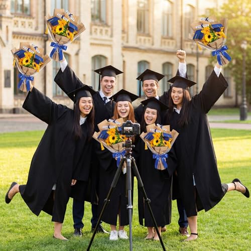 Image of Breling 24 Pcs Blue and Gold Graduation Centerpiece Sticks Felt Graduation Scroll Diploma and Grad Cap with Tassel Decor 2026 Table Toppers Centerpiece Party Supplies for Grad Party Decorations