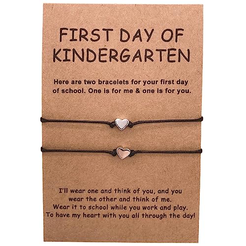 FUNGOS First Day of School Bracelets Back to School Gift Mother and Daughter Bracelets Set Mommy and Me Back to School Bracelet Heart Bracelets, Separation Anxiety Present - Main Image