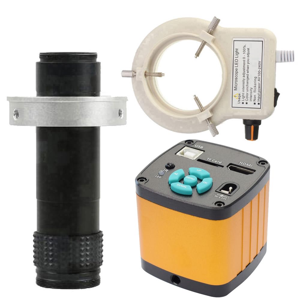 Fotocamera per microscopio trinoculare 4K 48MP HD Digitale Industriale HDMI USB Riparazione Elettronica e Obiettivo con Attacco C 120X con Luce ad Anello Regolabile a 56 LED