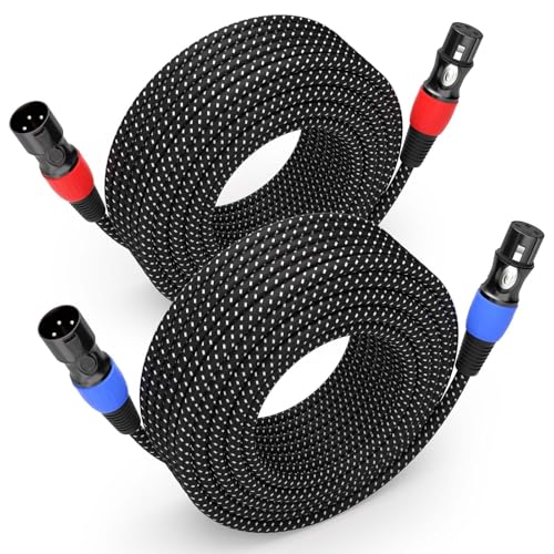 Xixryio Premium 2 Pack 50FT XLR Microphone Cable, Noise Free XLR Cables, Long-Lasting 3 Pin Male to Female Balanced Mic Cable for Microphone, Mixer, AMP, Studio Monitor, DMX, 24AWG, Red+Blue