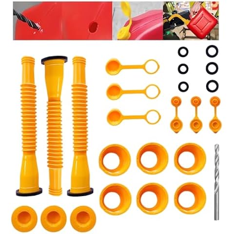 Upgraded Replacement Gas Can Spout with Flexible Nozzle Fit for Most 1 2 5 10 Gal Can Lids - 2024 New No Spill Plastic Gas Fuel Jug Can Pour Tank Nozzle Replacement with Vent Spout Cap Gasket (3 kits) Cover