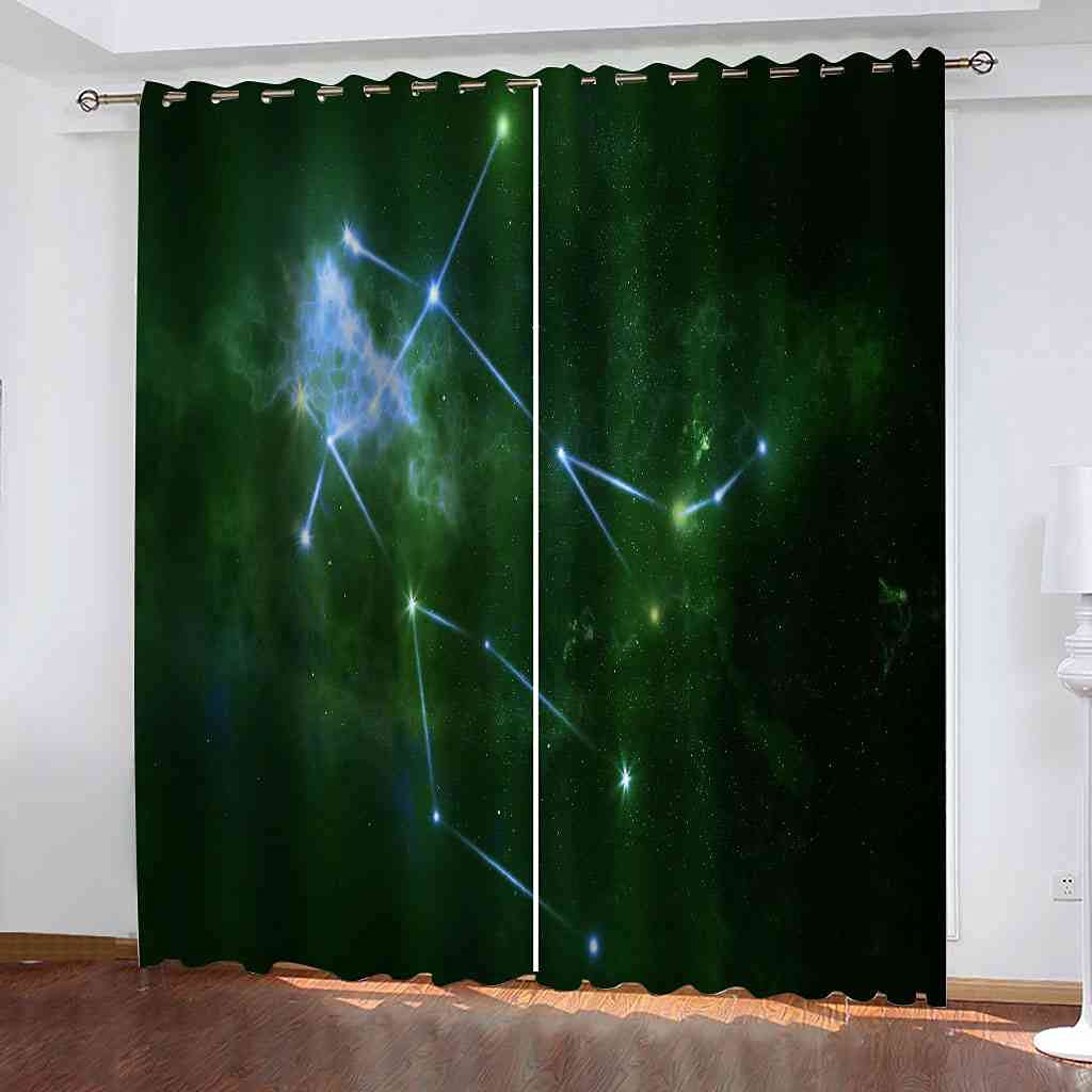 Rideau occultant à oeillets planète vert 200x160cm pour chambre d'enfant