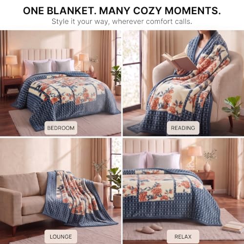 Image of BSB HOME 280 GSM Mink Blanket, Premium Soft Warm Cozy Plush Blanket for Double Bed, Ultra Soft Comfortable Winter Bedding, Elegant Printed Blanket, 90 x 100 Inches (229 x 254 cm) - Deep Teal