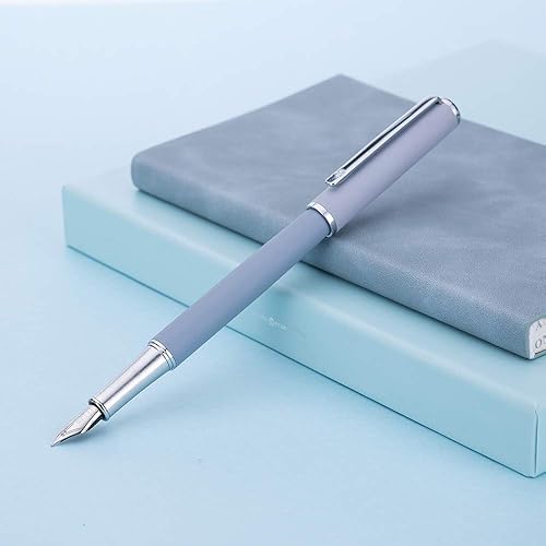 Miniatura 7 de HongDian 523 Morandi - Pluma estilográfica de metal, punta fina iridio color azul, pluma convertidora de tinta con caja de regalo