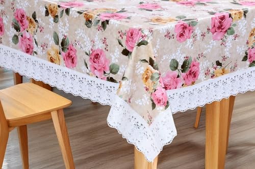 Image of Dakshya Industries Waterproof PVC Table Cover 60x90 Inch for Dining Table, Floral Printed Table Cloth, Washable Oilproof Table Protector, Plastic Cover for 6 Seater & 8 Seater Tables