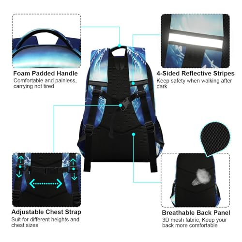 Angry Dragon School Backpacks with Chest Strap for Teens Boys Girls,Lightweight Student Bookbags 17 Inch, Blue Casual Daypack Schoolbags4