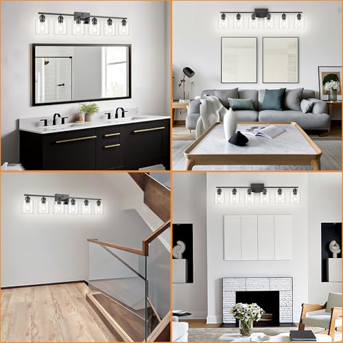Image of Black 6-Light Bath Vanity Lights for Mirror, Restroom Lights Fixtures with with Clear Glass Shades,Bathroom Over Sink Light Fixtures, Bathroom Light Fixtures Over Mirror