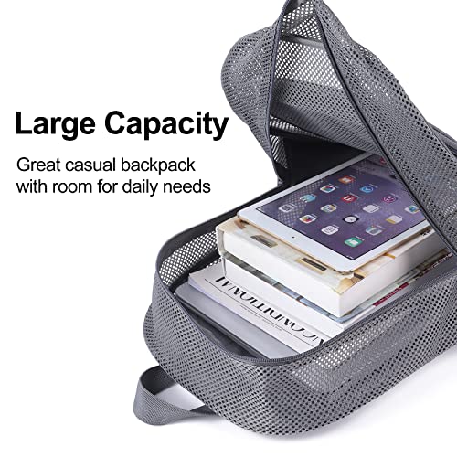 Image of COVAX Heavy Duty Mesh Backpack, Semi-transparent Mesh Bookbag,See Through College Backpack with Bungee and Comfort Padded Straps for Commuting, Swimming, Beach, Outdoor Sports (Grey)