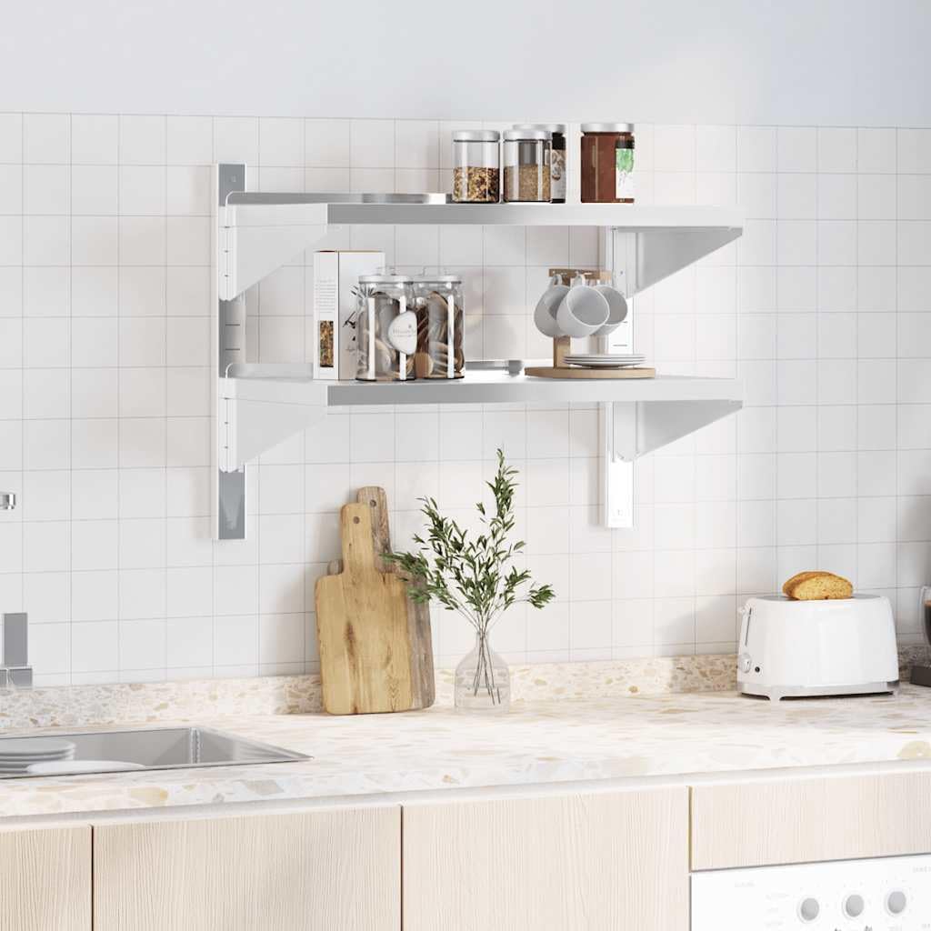 Estante de pared de acero inoxidable con 2 suelos, 75 x 40 x 60 cm, plateado, resistente a la corrosión, para cocina, baño, oficina