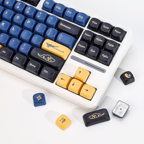 Image of KBDiy Blue Samurai Keycaps Set,KOA Profile Five Sides Dye-Sublimation PBT Retro Custom Keyboard Keycap,131 Keys Cap Set for Cherry Gateron MX Switches Mechanical Keyboards