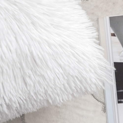 Miniatura 4 de ANRODUO Paquete de 2 fundas de almohada blancas de lujo, mullidas, de piel sintética, decorativas, de felpa, estilo merin mongol para cama, sofá,