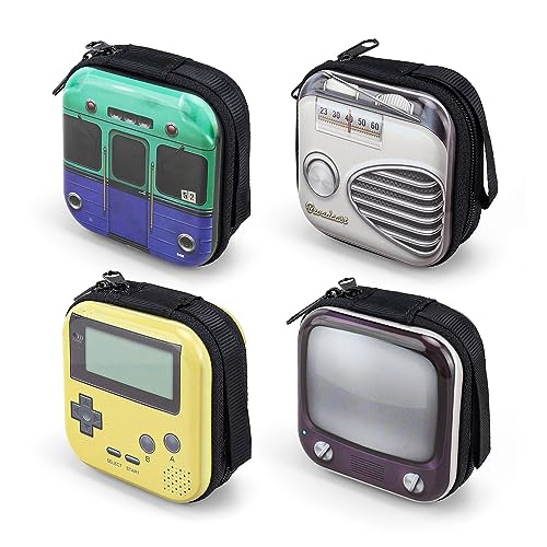 HASLED 4 Piezas Bolsa para Auriculares, Funda Auriculares Creativo y Divertido, Estuche Rígido Cuadrado con Doble Cremallera