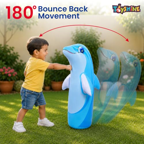Image of Toyshine Inflatable Hit Me Bop Bag Boxing Wrestling Toy for Kids, Sports Indoor Activity Push Game Kids Toy - Dolphin