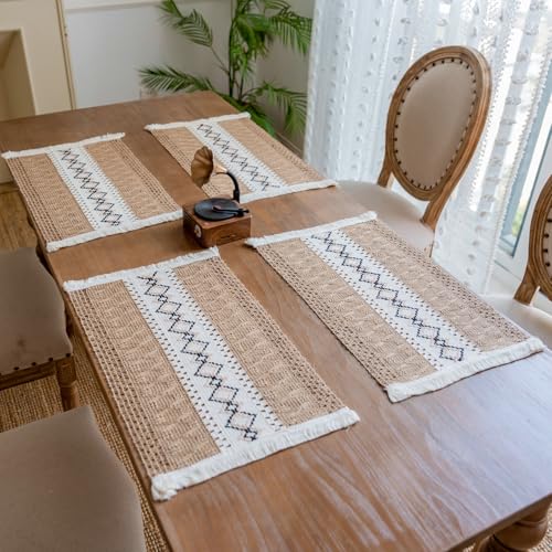 Set de table lavable coton lin imperméable 6 pièces rectangulaire - 4