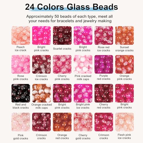 Image of XSEINO About 1200pcs 6mm Crack Glass Beads Bracelet Making Kit,24 Assorted Colors Crack Blush Pink Series Crystal Glass Bead for Bracelet Jewelry Making,DIY Crafts,Friendship Bracelets