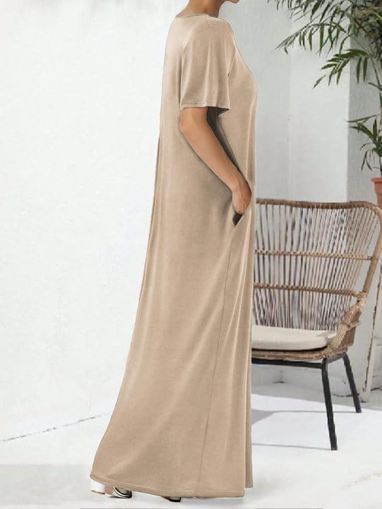 Image of Nimsruc Women Summer Long Dress Casual Sexy Short Sleeve Loose Maxi Dresses for Women 2025