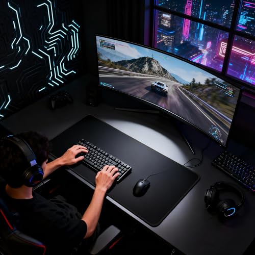 Image of JIALONG Large Gaming Mouse Pad, Extended Mousepad with Black Stitched Edges, XXL Desk Mat, Big Computer Keyboard Mat for Gaming and Office, 35.4 x 15.7 inches