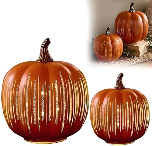Starry Night Glass Pumpkin Set of Two Luminous Starry Night Resin LED Light Pumpkin Suitable for Home Bedroom Bathroom Hallway