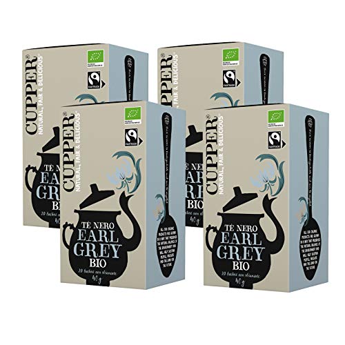 Cupper - Pack de 4 Cajas de 20 Bolsitas de Té Negro Ecológico Early Grey - Propiedades Estimulantes - Con un Toque…