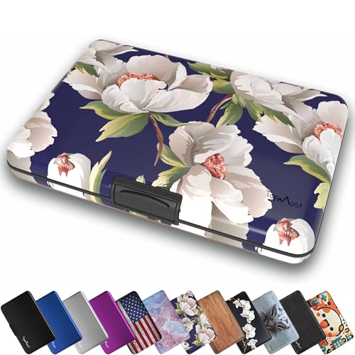 Image of TopMost RFID-Blocking Aluminum Wallet Credit Cards Holder for men & women - Slots for 12 Cards And Bills, Peony Flowers, 11*7.5*2cm, Card and Bills Holder