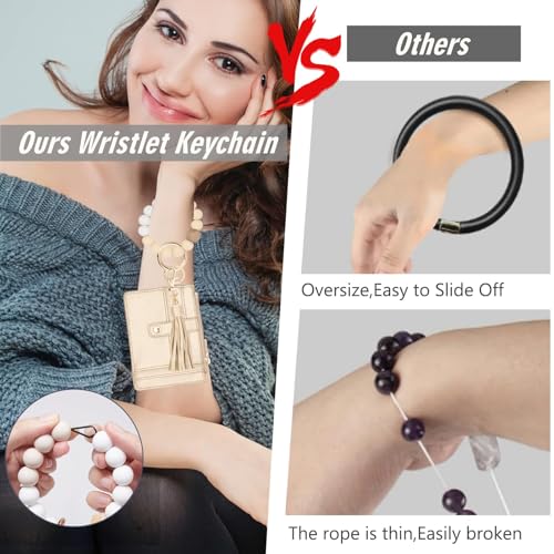 Image of KNGITRYI Wristlet Wallet for Women,RFID Keychain Wallet with Beaded Strap | 8 Card Slots,ID Window,Zipper Pocket,Leather Tassel,Compact Design