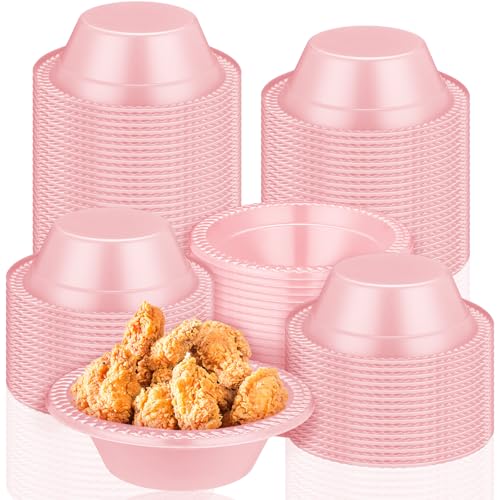 Image of Lallisa 100 Pcs 12oz Pink Disposable Plastic Bowls Pastel Party Supplies | Dessert Cups for Ice Cream Salad Soup, Serving Bowls Valentines Easter Gender Reveals Picnic, Food Safe, Sturdy