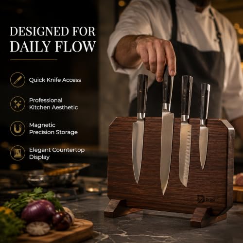 Portacuchillos magnético de doble cara, soporte para cuchillos de madera de acacia con imanes potentes, organizador de almacenamiento grueso para encimera de cocina, soporte de gran capacidad para cuchillos de chef miniatura 5
