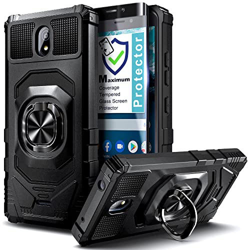 WDHD Designed for Nokia C100 Phone Case Black | with Tempered Glass Screen Protector Protective Shockproof [Military-Grade] Cover with Ring Holder Kickstand