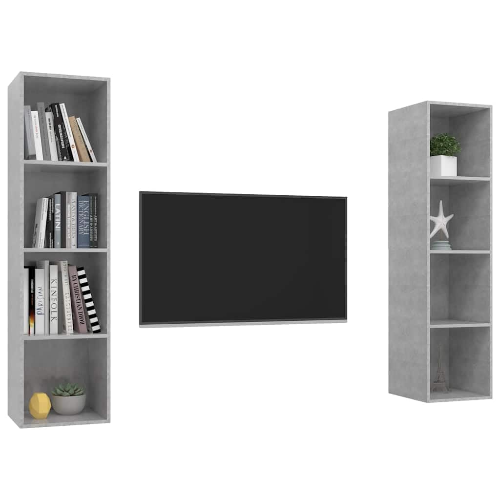 Set di 2 mobili da parete per TV, 37 x 37 x 142,5 cm, grigio