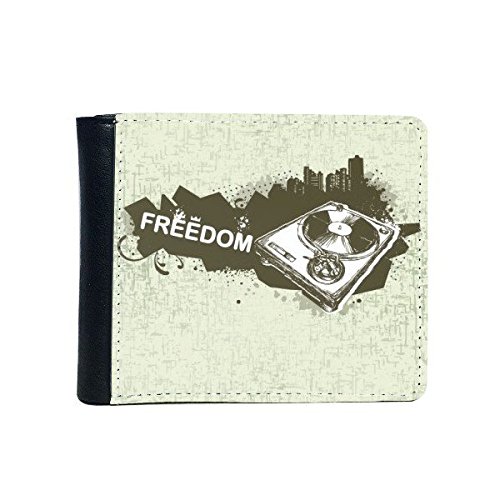 DIYthinkerMen's Graffiti Street Culture Hip-Hop Freedom City Phonograph Art Illustration Pattern Flip Bifold Faux Leather Wallet Multi-Function Card Purse One Size Multicolor